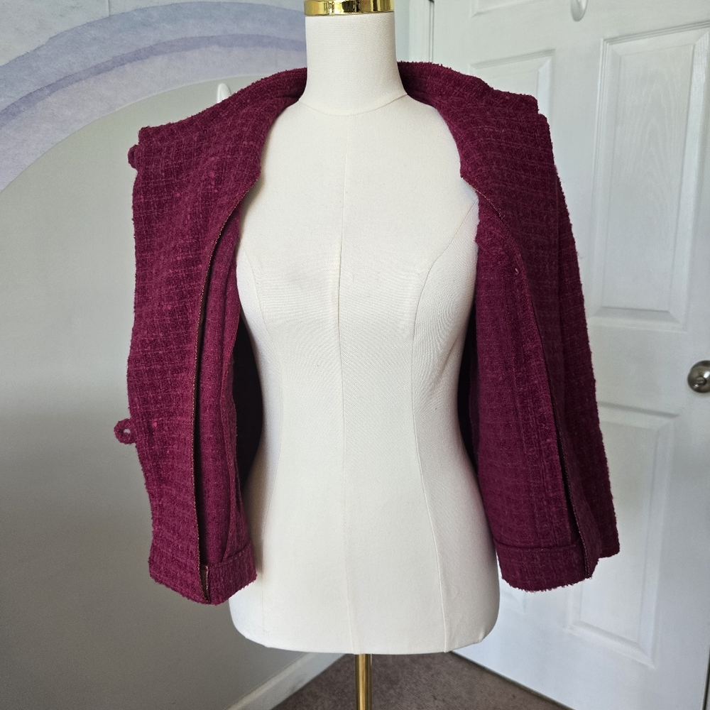Vintage Strelitz | 12 | Vintage Burgundy New Wool 3 Pocket Jacket - Picture 7 of 11